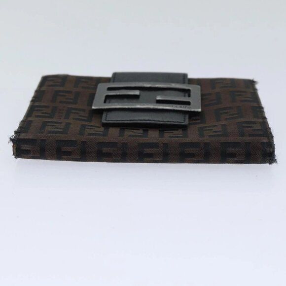 FENDI Zucchino Canvas Wallet Brown Silver Auth - Picture 10 of 15